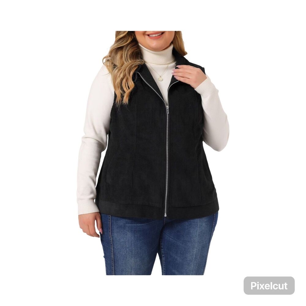 NWOT Agnes Orinda Women's Sleeveless Zipper Side Pocket Corduroy Vest Jacket 2X